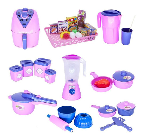 Cozinha Comida Brinquedo Infantil Panela Air Fryer 35pç Cor Rosa