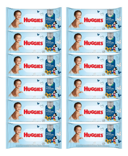 Kit 12 Lenço Umedecido Huggies Tripla Proteção C/ 88 Toalhas