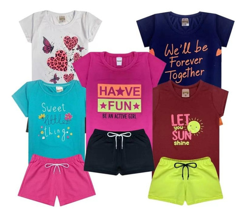 Kit 2 Pçs De Roupa Infantil Cam + Short Menina Bebe Promoção