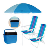 Kit Praia Cooler 26 L + Guarda Sol 1,50 M + Duas Cadeiras