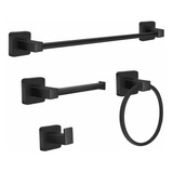 Set 4 Accesorios De Baño Acero Inox. Negro Toallero Perchero