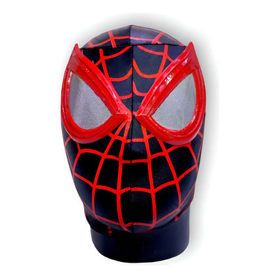 Máscara Spiderman Miles Morales Negro Spandex Ajustable A La Cara