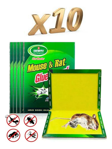 Pack X 10 Placas Adhesivas Trampas Atrapa Ratas Ratones 
