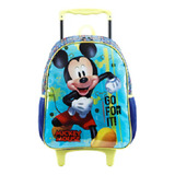 Mochila Rodinha G Escolar Infantil Mickey Mouse Disney Cor Azul Com Verde