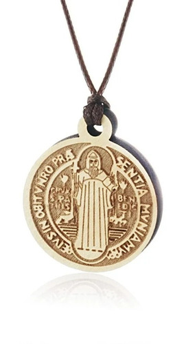 Collar Medalla Madera San Benito Católico Para Hombre Mujer