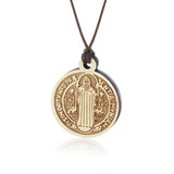 Collar Medalla Madera San Benito Católico Para Hombre Mujer