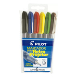 Pincel Caneta Marcador P/ Retroprojetor 1.0 C/ 6 Cores Pilot