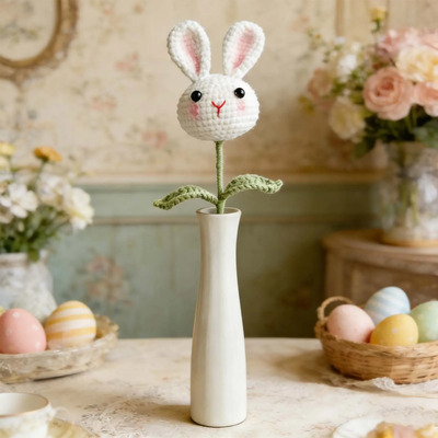 Ramo De Pascua Con Conejo De Crochet Y Flores Decoración Man