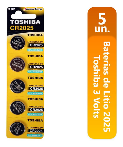 Baterias De Lítio 2025 Toshiba 3volts Cartela Com 5 Un