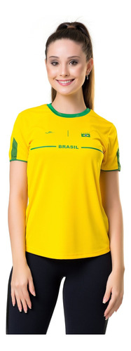 Camiseta Elite Brasil Logo Feminina - Amarelo E Verde