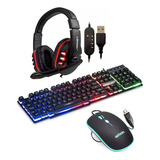 Combo Teclado Semi Mecânico Gamer Mouse 3200dpi Headset Rgb