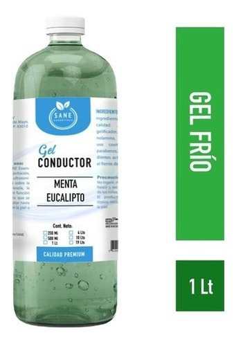 Gel Conductor Premium Frio Eucalipto Menthol 1 Litro Sane