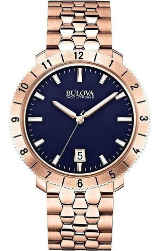 Relógio Bulova Accutron Ii 97b130 Orig Anal Gold Rosé Blue