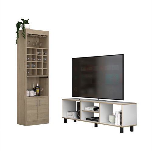 Rack Tv 65  + Bar Kava Nomik - Blanco / Rovere