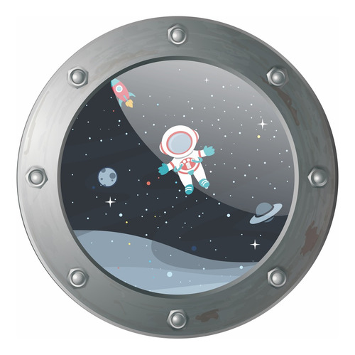 Adesivo De Parede Buraco Astronauta Planeta Espaço 45x55cm