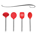 Kit Utensilios Cozinha Colheres Espatula De Silicone Inox