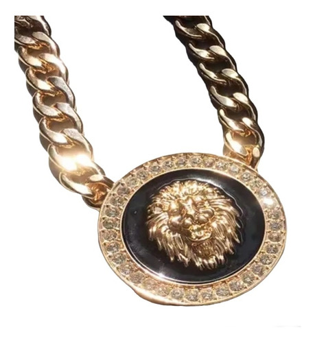 Medallon Diamantado Cabeza De León Con Cadena Sin Género 