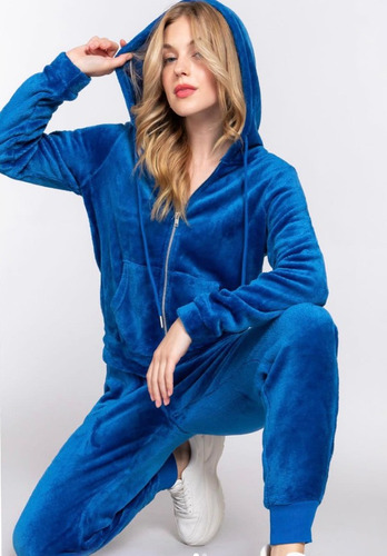 Hoodie Plush Buzo Campera Capucha Bolsillo Canguro Mujer 