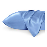 Juego De Fundas Para Almohada Satin Color Azul Cielo 50x76cm