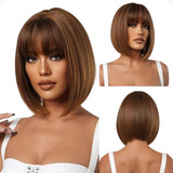 Peruca Wig Lace Lisa Com Franja Curta Mel Com Mechas