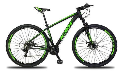 Bicicleta Aro 29 Ksw Alumínio 24 Vel Freio A Disco Mec Mtb Cor Preto Com Verde Tamanho Do Quadro 19