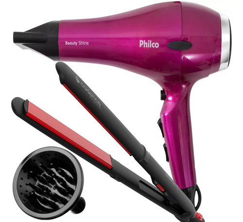 Secador De Cabelo Philco 2000w Salão Difusor Chapinha 210°c