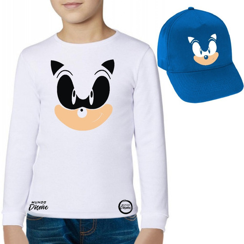 Polera Manga Larga De Niño Sonic Rostro + Jockey