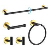 Juego De Accesorios Para Baño - Negro Dorado 5 Piezas