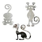 Kit 3 Espelho Gato Fofo Decorativo Em Acrílico Sala Quarto