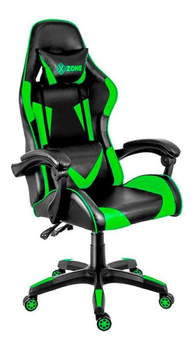 Cadeira De Escritório Xzone Cgr-01 Gamer Ergonômica  Preto E Verde Com Estofado De Couro Sintético