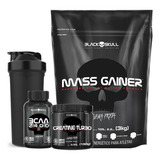 Mass Gainer 3kg + Bcaa + Creatina + Shaker - Black Skull Sabor Baunilha