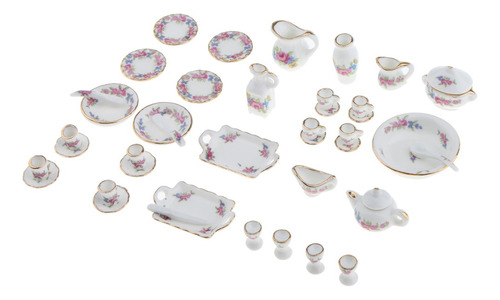 40pcs Rose Flores De Té De Porcelana 1/12 Casa Muñeca