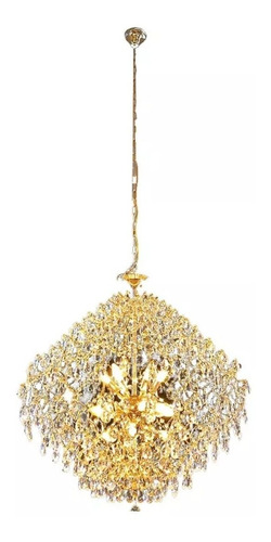 Lustre Pendente Cristal Colmeia 80cm Dourado P/ 21 Lâmpadas