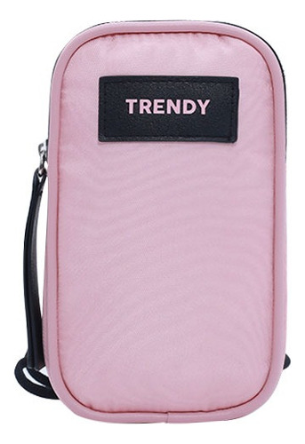 Morral Bandolera Trendy Porta Celular De Nylon Con Correa Color Rosa Diseño De La Tela Liso