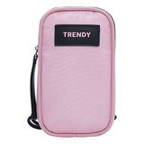 Morral Bandolera Trendy Porta Celular De Nylon Con Correa Color Rosa Diseño De La Tela Liso