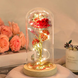 Flor Eterna Rosa De Rojo Cristal Luz Led Regalos Para Ella