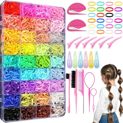 Accesorios Para El Cabello Para Niños Pequeños De 32 Colores, 1800 Mini Bandas De Goma Con Herramientas De Peinado Para Cabello, Ligas Para Cabello Niña Duraderas, Gomas De Pelo Colores En Caja | MercadoLibre