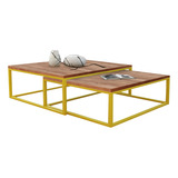 Mesa De Centro Industrial Duo Catarina Amendoa Com Base Aço