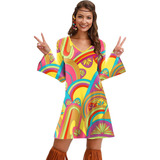 Peace Love 60s 70s Groovy Party Halloween Vestido Mujer Hipp