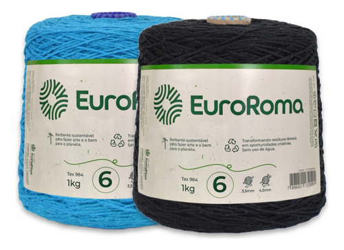 Barbante Crochê Euroroma N°6 1kg 1016m Cores Kit 2 Unidades