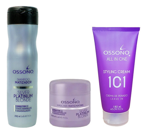 Kit Sh/ Masc. Silver + Crema De Peinar 10 En 1 Ossono