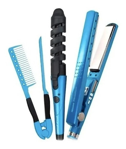 Combo Plancha De Cabello Nano Titanium+ Rizador+ Peine