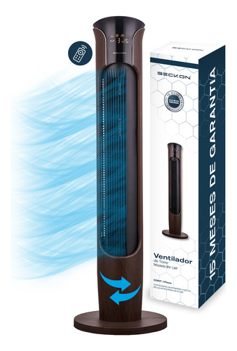 Ventilador De Torre Grande Acabado Tipo Madera Big Flow Con Ionizador Purificador, Control Remoto, Oscilación, Temporizador 113cm De Alto Beckon Home Electronics