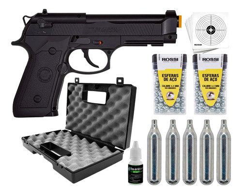 Pistola Pressão Airgun M9 6mm Co2 Gas Esfera Aço Maleta Arma