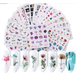24 Hojas Stickers Diseño Flores, Decoración Uñas, Pegatinas