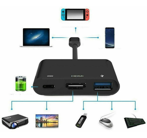 Adaptador Vídeo Tipo-c P/ Hdmi Usb 3.0 4k Macbook Celular Tv