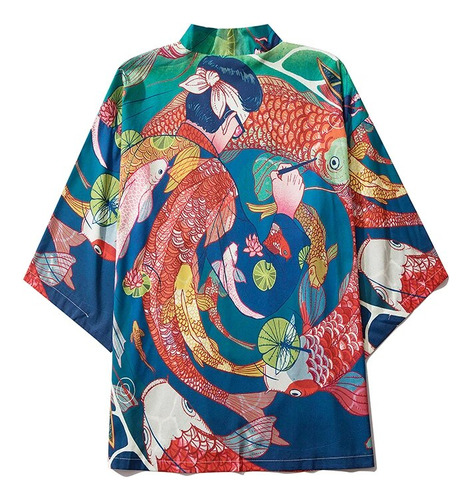 Camisa Kimono Tradicional Japonesa Summer Carp Haori