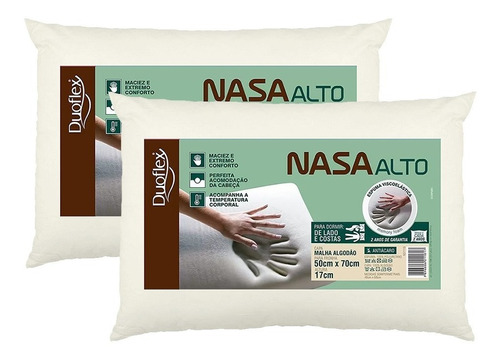 Kit Com 2 Travesseiros Duoflex Nasa Alto 50cm X 70cm X 17cm