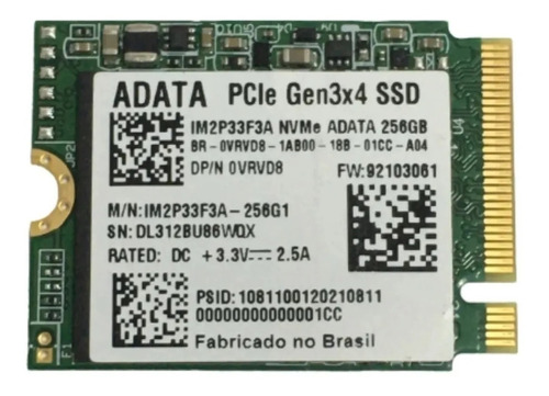 Ssd M.2 Nvme 256gb 2230 Compátivel C/ Notebook Dell
