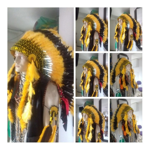 Cocar Indígena Nativo Americano Preto & Amarelo 